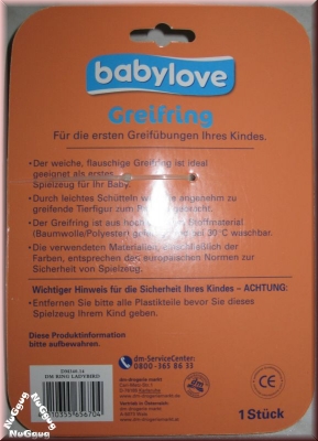 Greifring babylove mit Rassel, Marienkäfer, 12 cm