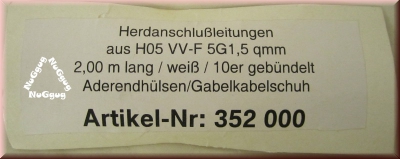 Herdanschlußleitung aus H05 VV-F 5G 1,5qmm, weiß, 2,0 Meter, mit Adernhülsen/Gabelkabelschuh, Artikel 352000