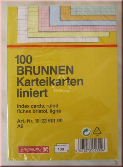 Karteikarten A6, weiß, liniert, 100 Stück, von Brunnen