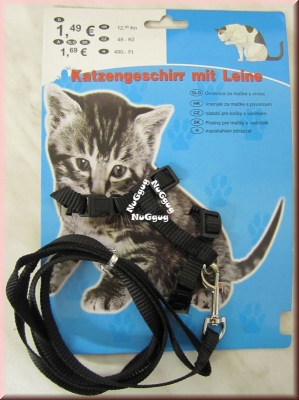 Katzengeschirr mit Leine, schwarz