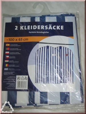 Kleidersack blau/weiß gestreift. 2 Stück