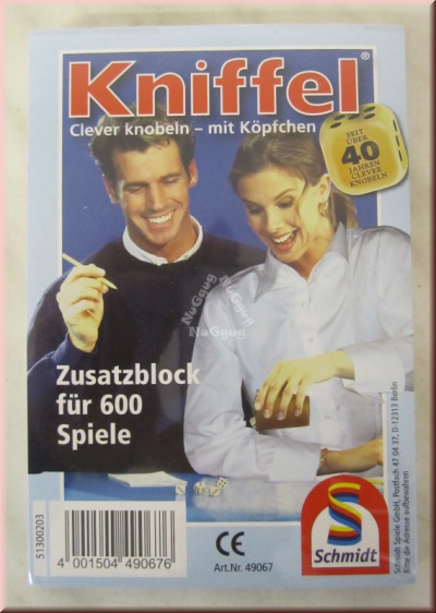 Kniffel Zusatzblock für 600 Spiele, von Schmidt