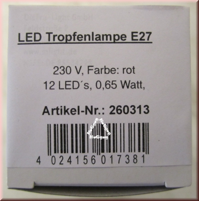 LED Tropfenlampe rot, E27, 12 LEDs, 0,65W, von mlight