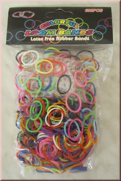 Loom Bänder bunt, 600 Stück, Loom Bands, mit Knüpfhaken und Verschlüsse