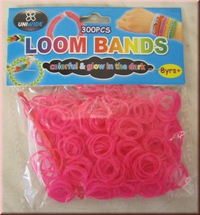 Loom Bänder pink nachtleuchtend, 300 Stück, Loom Bands, mit Knüpfhaken und Verschlüsse