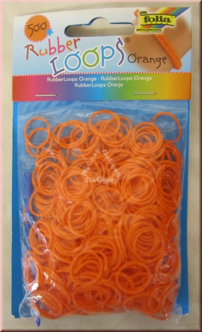 Loom Bänder orange von Folia, 500 Stück, Rubber Loops, mit Häkelnadel und 25 Verbindungsstücke