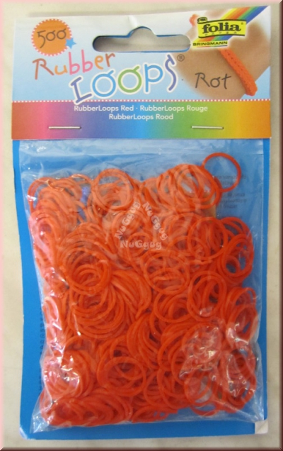 Loom Bänder rot von Folia, 500 Stück, Rubber Loops, mit Häkelnadel und 25 Verbindungsstücke