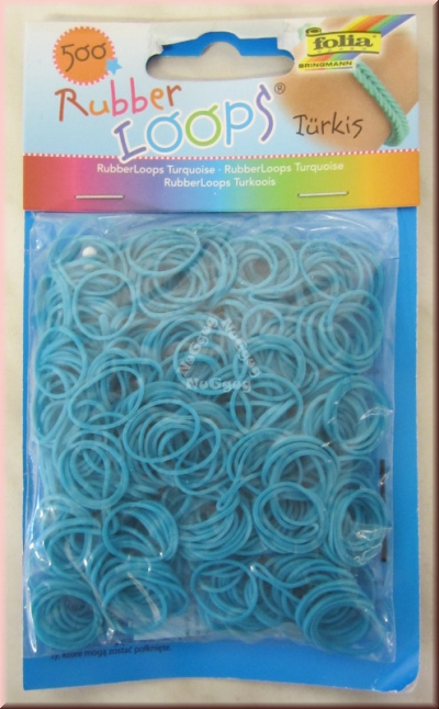 Loom Bänder türkis von Folia, 500 Stück, Rubber Loops, mit Häkelnadel und 25 Verbindungsstücke