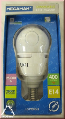 Megaman Dimmable LED Classic, 7/40W, E14, 2800K warm white, Art.-Nr. MM21033, lange Lebensdauer 25.000 Std.