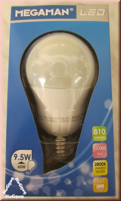 Megaman LED, 9,5/60W, E27, 2800K warm white, Art.-Nr. MM21045, lange Lebensdauer 15.000 Std.