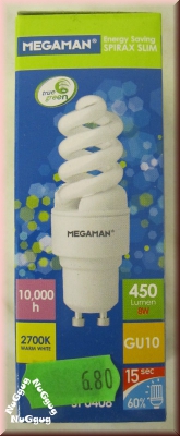 Megaman Spirax Slim, 8W, GU10, 2700K warm white, Art.-Nr. MM29122, lange Lebensdauer 10.000 Std.