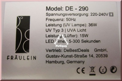 Nail Art UV Lichthärtegerät & Lufttrocker DE-290. pink. von Fräulein