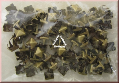 Nieten, eckig, Pyramidenform, bronze/altgold matt, 5 mm, 100 Stück