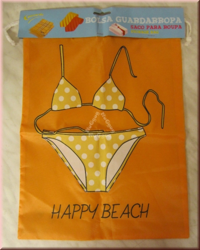 Nylonbeutel mit Kordelzug, Motiv "Happy Beach", orange, 40 x 30 cm