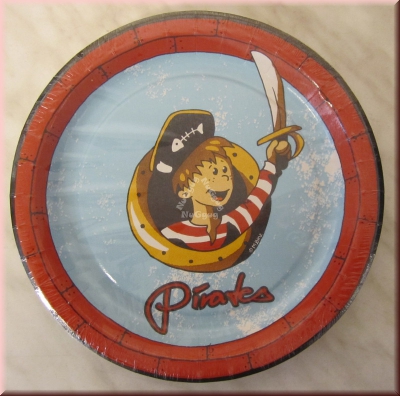 Geburtstags-Set "Max the Pirat" für Kindergeburtstag, Pappteller, Durchmesser 23 cm 8 Stück