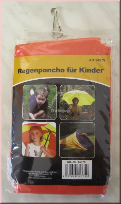 Regenponcho rot, Notfall-Regenponcho für Kinder