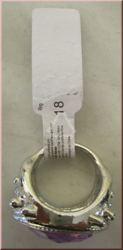 Ring mit lilafarbenem facettiertem Kunststoffstein, 18 mm Innendurchmesser