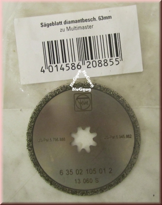 Fein Multimaster Sägeblatt, diamantbeschichtet, Durchmesser 63 mm, Artikel 63502105012