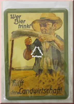 Blechschild "Wer Bier trinkt hilft der Landschaft!", Blechpostkarte, 10 x 14,5 cm