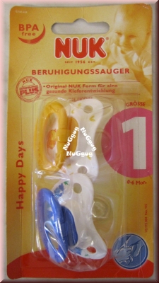 Schnuller Happy Days von NUK, Beruhigungssauger Größe 1, 0-6 Monate, 2 Stück