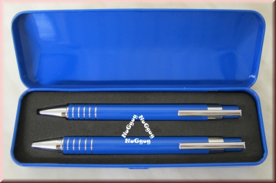 Schreibset blau, Kugelschreiber + Minenbleistift in Metall-Box