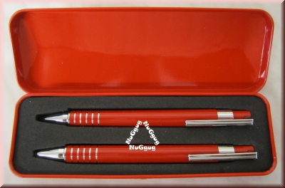 Schreibset rot, Kugelschreiber + Minenbleistift in Metall-Box