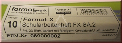 Schulheft, Schularbeitsheft FX SA. 2, A4, kariert 5mm mit farbigem Korrekturfeld, 20 Blatt