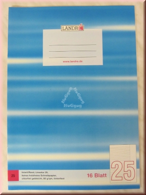 Schulheft A4 Landré blau, liniert mit Seitenrand, Lineatur 25, 16 Blatt, 80 g/qm
