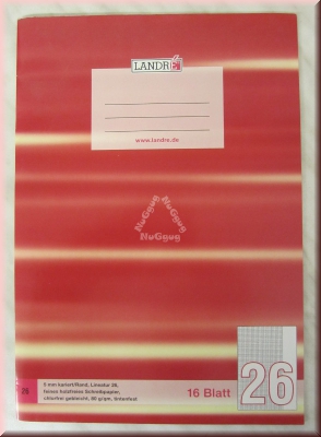Schulheft A4 Landré rot, 5 mm kariert mit Seitenrand, Lineatur 26, 16 Blatt, 80 g/qm