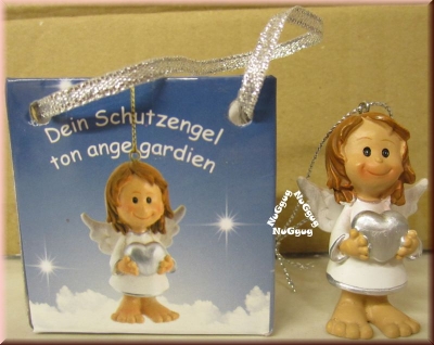 Schutzengel mit Herz in der Geschenktasche, Keramik