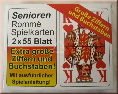 Spielkarten Senioren Romme', Canasta, Bridge, 2 x 55 Blatt extra große Ziffern und Buchstaben