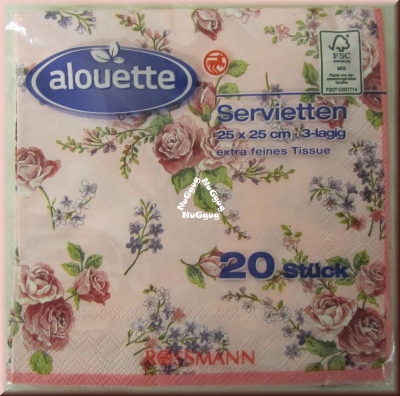 Cocktail-Servietten von Alouette. Rosen-Motiv. 20 Stück