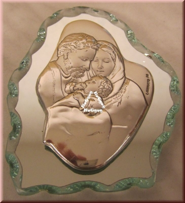 Maria. Josef und das Jesuskind. 3D-Metallbildnis auf Spiegelglas. Laminato Ag