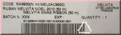 Geschenkband "Melvita X-Mas" aus rotem Stoff, 15mm, 50 Meter