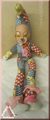 Schlenkerpuppe Clown, DDR Stoffpuppe