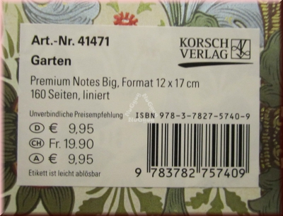 Notizbuch "Garten", Premium Notes Big, 160 Seiten liniert, Format 12 x 17 cm, Korsch Verlag