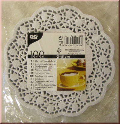Teller- und Tassendeckchen, weiß, 100 Stück, Durchmesser 15 cm