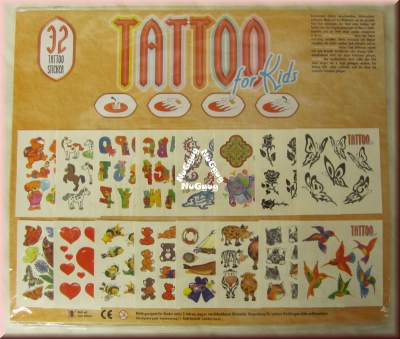 Tattoo for Kids, 32 Tattoo-Sticker mit je 4 bis 12 Tattoos