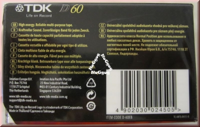 Musikkassette TDK D 60 IEC I, Leerkassette