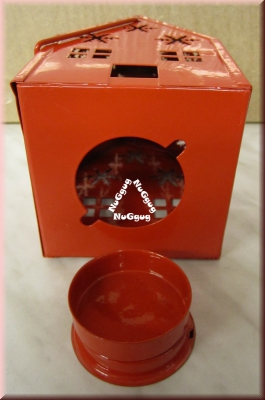 Teelichthalter "Haus" aus Metall, rot, Teelichthaus