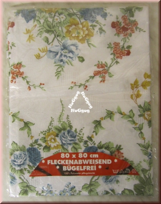 Tischdecke weiss mit Blumenmotiv, 80 x 80 cm, bügelfrei und fleckenabweisend