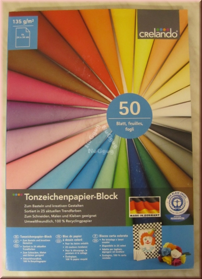 Tonzeichenpapier Block, 50 Blatt, 24 x 34 cm, 25 Farben