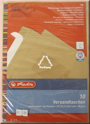 Briefumschläge C5 braun, haftklebend, mit Fenster, 90g/m², 10 Stück