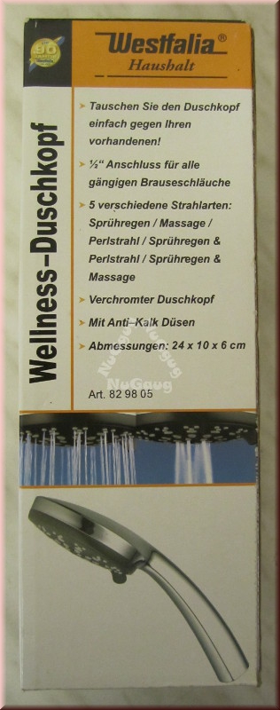 Wellness Duschkopf, verchromt, 5 Strahlarten, von Westfalia