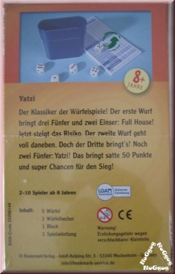 Yatzi. Würfelspiel mit Block. Würfel und Würfelbecher