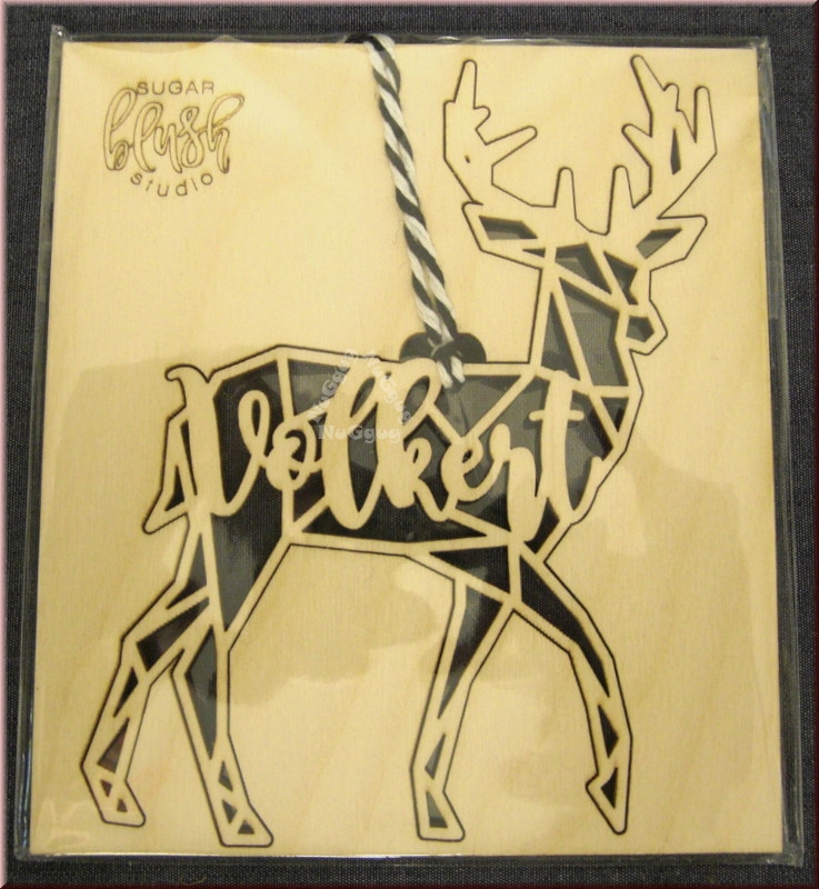 Deko Anhänger Hirsch mit Namen, "Volkert", Holz