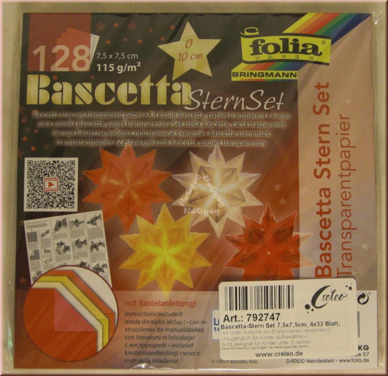 Folia Bascetta Stern Set, 4 x 32 Blatt, 7,5 x 7,5 cm, 115 g/m²