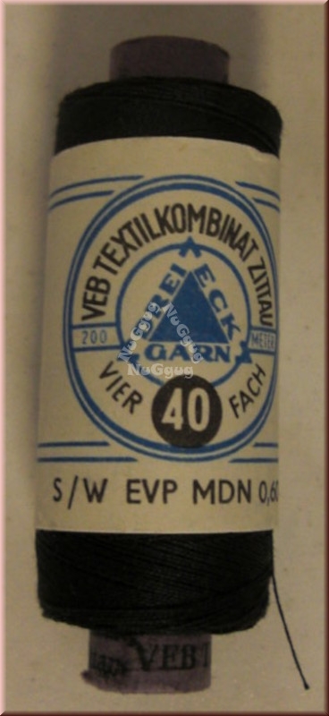 VEB Baumwollzwirn schwarz 40/4, Garn Nm. 85/2/2, 200 Meter