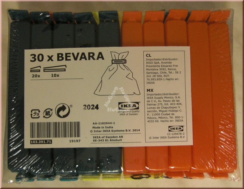 Verschlußklemmen "BEVARA" von Ikea, bunt, 30 Stück, Beutelklammern, Verschlussclips