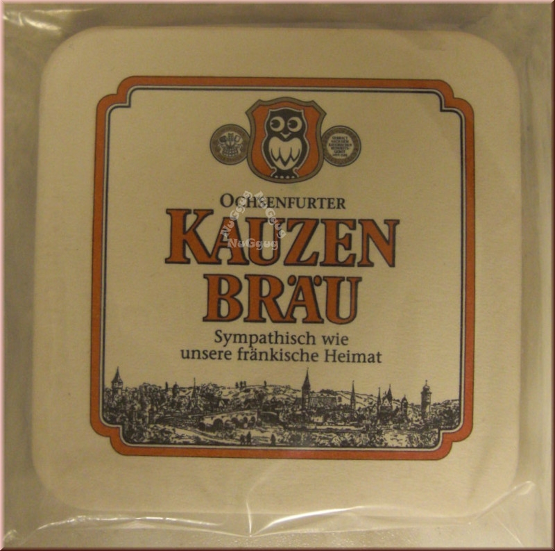 Untersetzer "Kauzen Bräu", aus Pappe, 40 Stück, 4 Motive, Bierdeckel